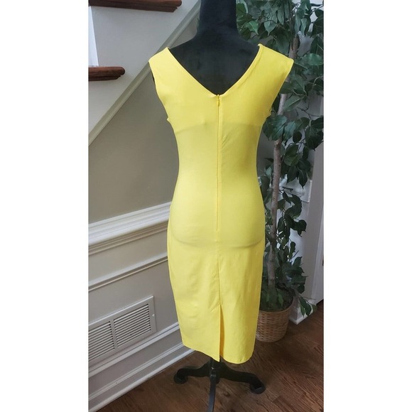Muxxn Women's Yellow Retro 1950s Asymmetrical Neck Knee Length Pencil Dress M - Picture 5 of 10